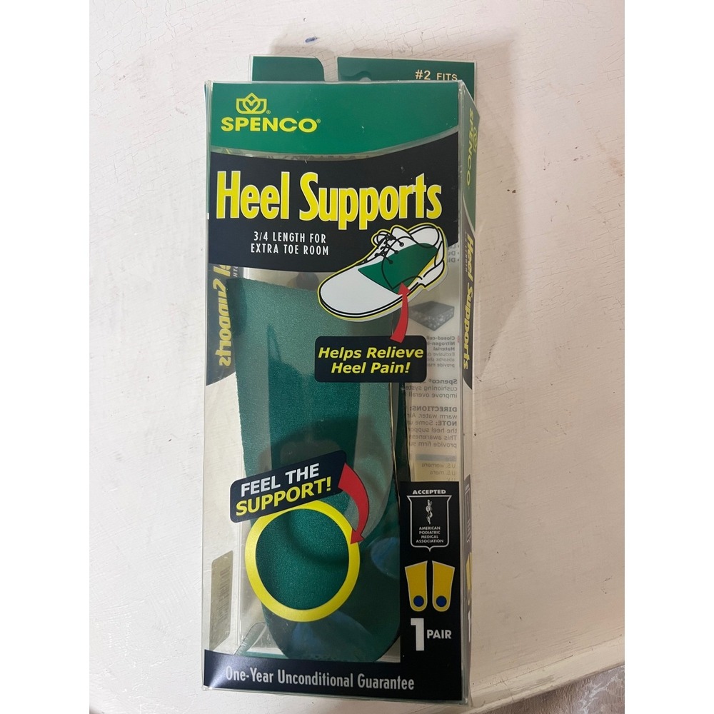 Spenco Heel Supports 3/4 Length Orthotic Inserts Green Sz 2 Mens 6-7 Womens 7-8